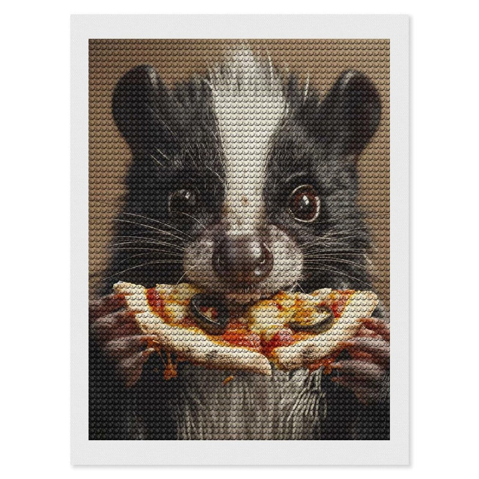 Junmoney Skunk Pizza Full Drill Diamond Painting Kit 12"x16", for Teens, Adhesive Canvas, Bedroom Decor, Holiday Gift Idea