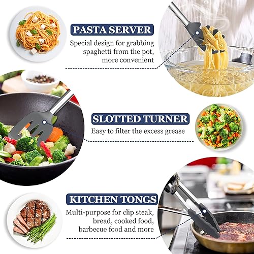 Miniatura 4 de TeamFar Utensilios de cocina, 8 utensilios de silicona, juego de herramientas de cocina con mango de acero inoxidable, para utensilios de cocina