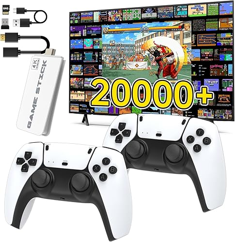Wireless Retro Game Console, Retro Game Stick with Built-in 23 Emulators, 64GB,20,000+ Games, 4k Hdmi Output, and 2.4GHz Wireless Controller, Plug