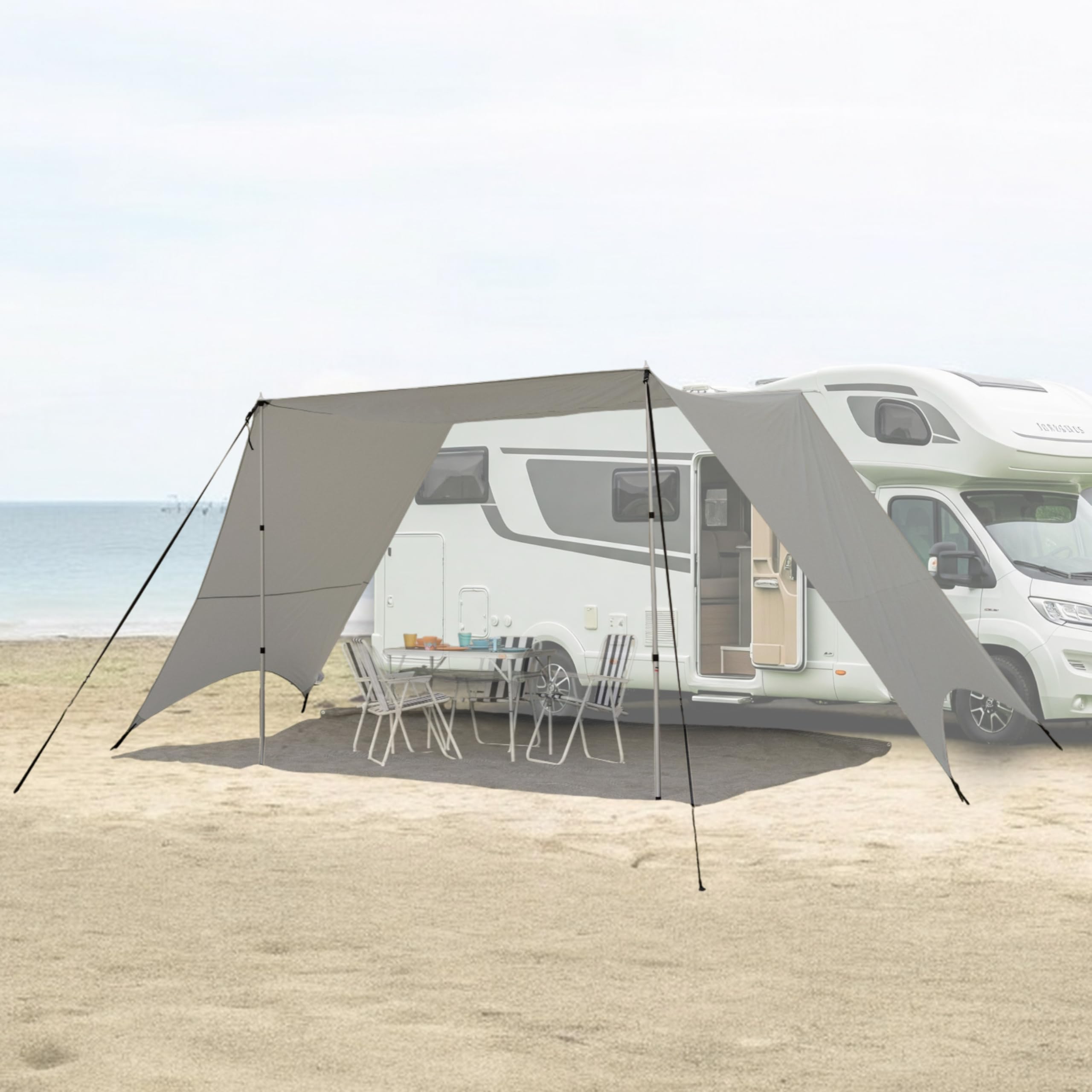 Sonnensegel 250x240 mit Seitenwänden Wohnwagen Vorzelt Camping Gestänge Sonnenschutz 5000mm Wasserfest Tarp