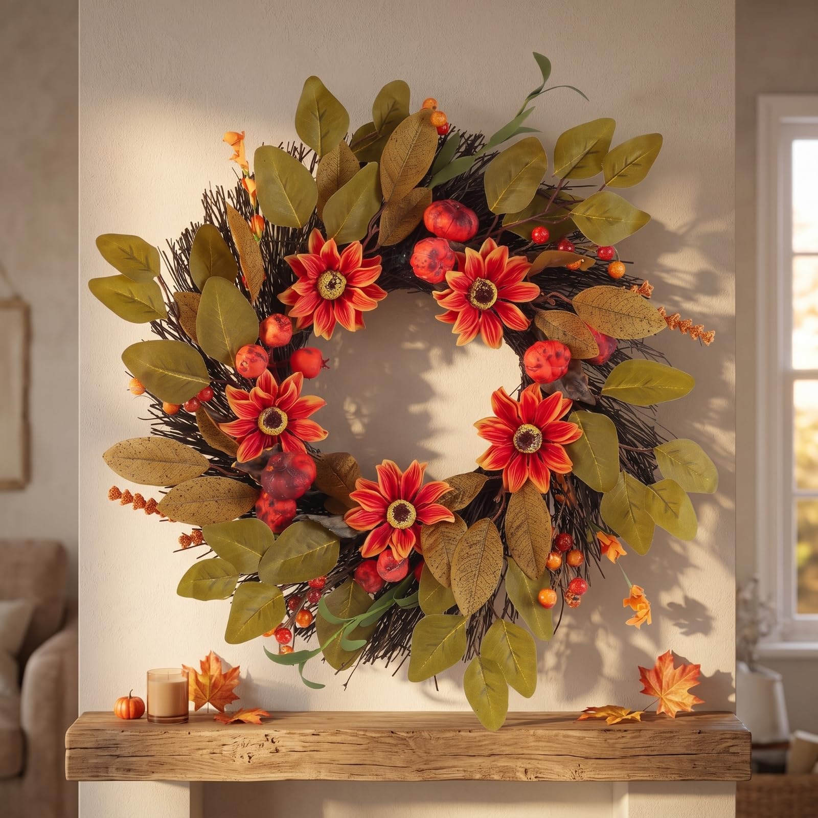 Hbstkranz realistisch Sonnenblumenkranz rustikal Türkranz für Hbst