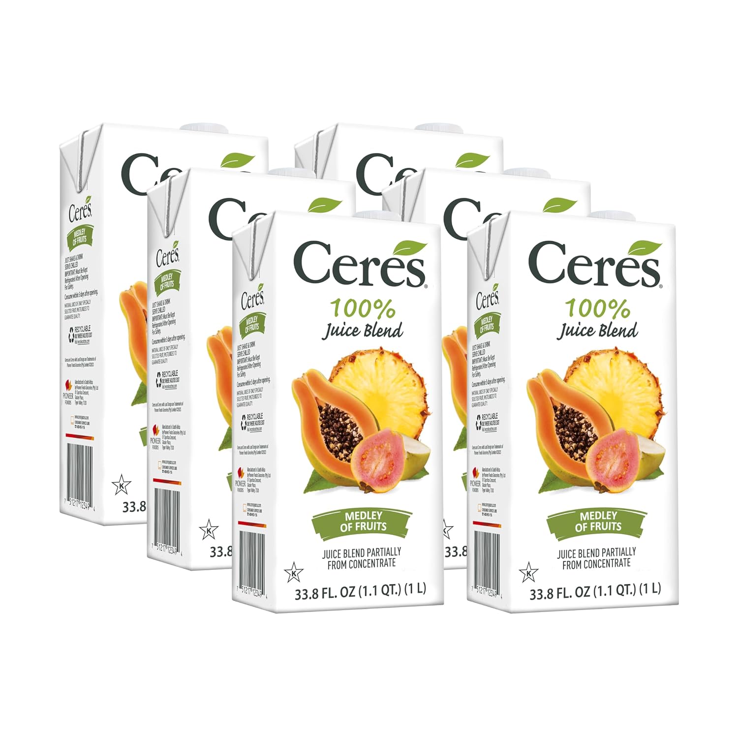 Ceres 100% Pure Fruit Juice Blend - Delicious Fruit Medley - Rich in Vitamin C, No Preservatives, Cholesterol Free, Gluten Free 33.8 FL OZ Pack of 6