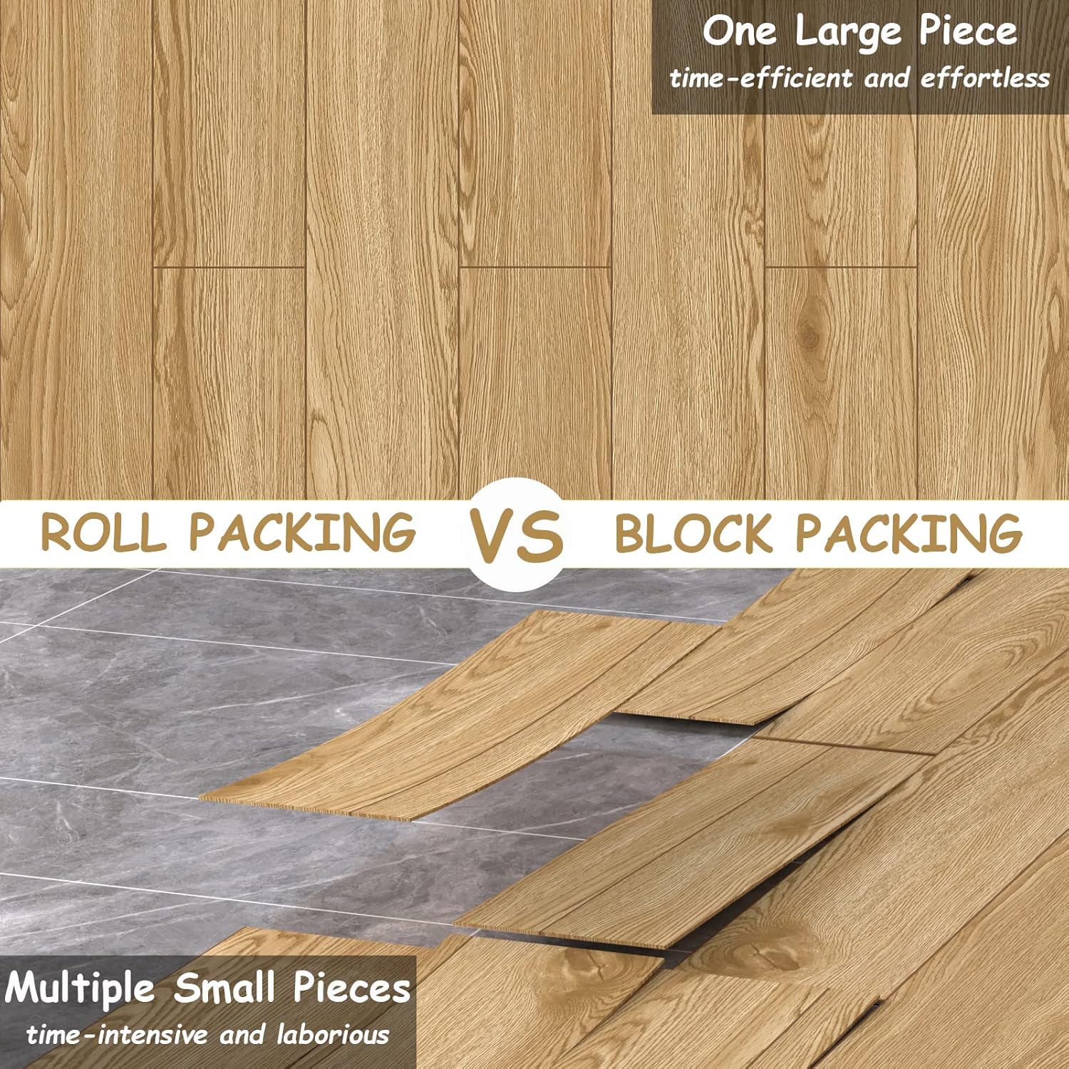 Freshtour Vinyl Flooring Roll, Wood Grain Peel and Stick Floor Tiles 23.6"x 393.7"/64 Sq.Ft, Wear-Resistant and Waterproof Vinyl Plank Flooring for Bedroom Living Room Kitchen RV Office, Nature Wood