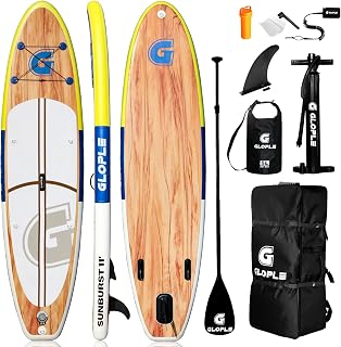 GLOPLE Inflatable Stand Up Paddle Board, 10'6''/11' SUP W/Accessories Backpack, Adj Paddle, Double Action Pump, Waterproof Bag, Leash, Non-Slip Deck Beginner/Intermediate ISUP for Adults & Youth