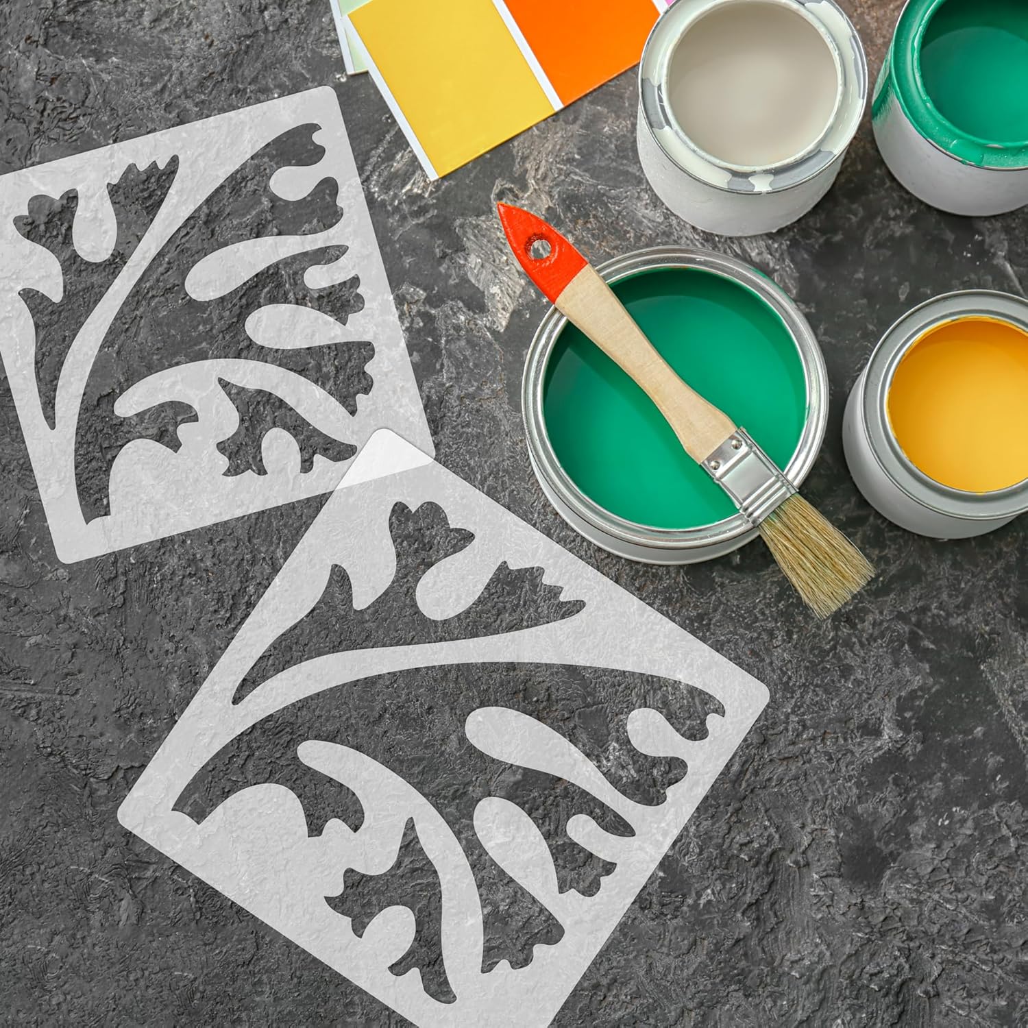 NAKLEO Tile Painting Stencil 23,6”x23,6”, Tomar Spanish Moorish Flower Moroccan, Plastic Reusable Large Template, Home Decor Craft DIY, Floor Concrete Patio Wall - Terracotta