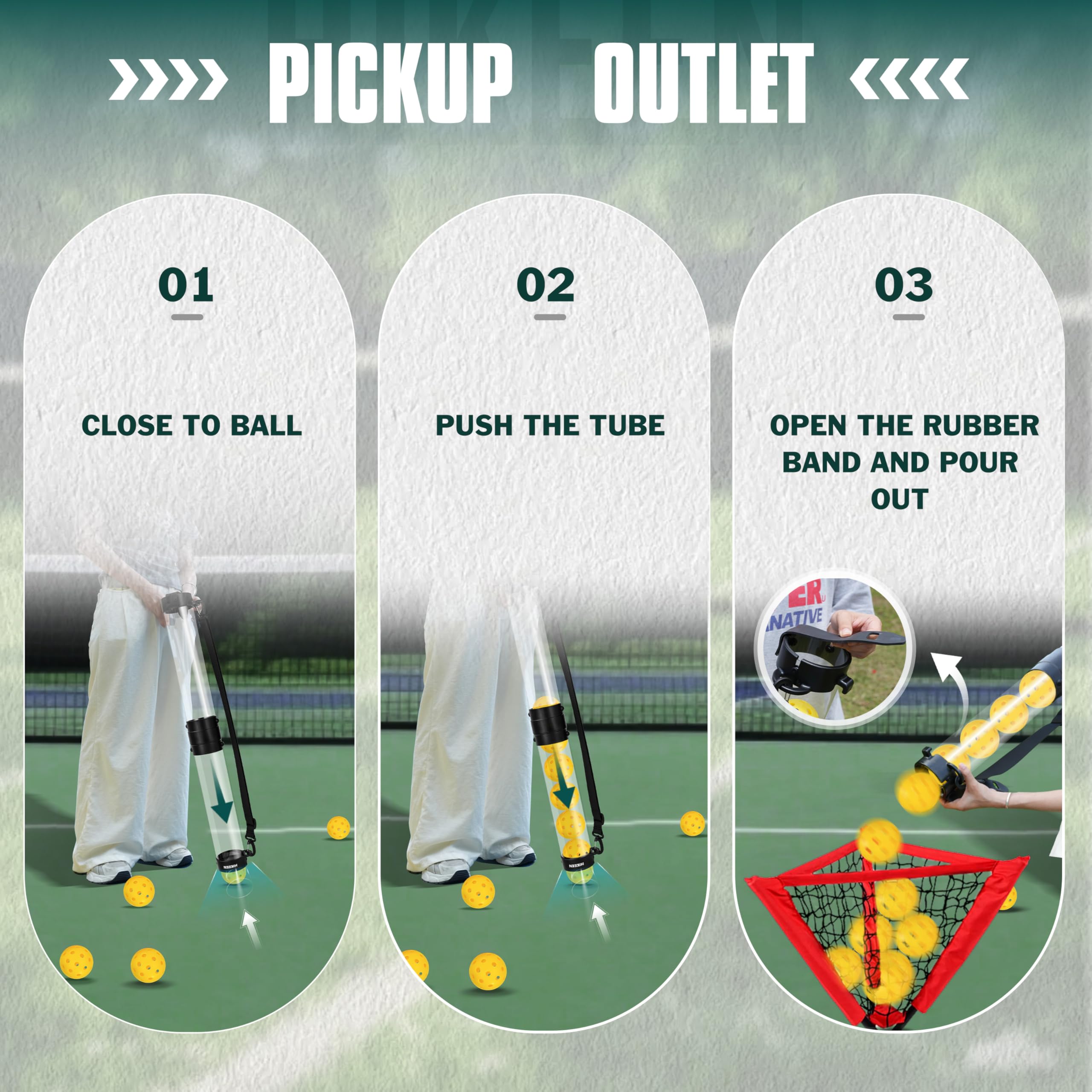Hikeen Tubo Recuperador Pickleball con 5 Pickleballs, Pickleball Set Portátil con Correa Ajustable para Entrenamiento Pickleball, Accesorios Pickleball para Transportar y Almacenar