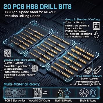 ARROWMAX Mini Electric Hand Drill Pen with 20pcs Drill Bits & LED Light