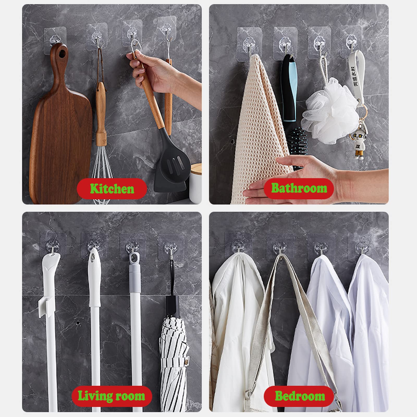 30 Ganci Adesivi Trasparenti - Forti E Impermeabili Per Cucina E Bagno, Con Raschietto Per Rimozione - Foto 2