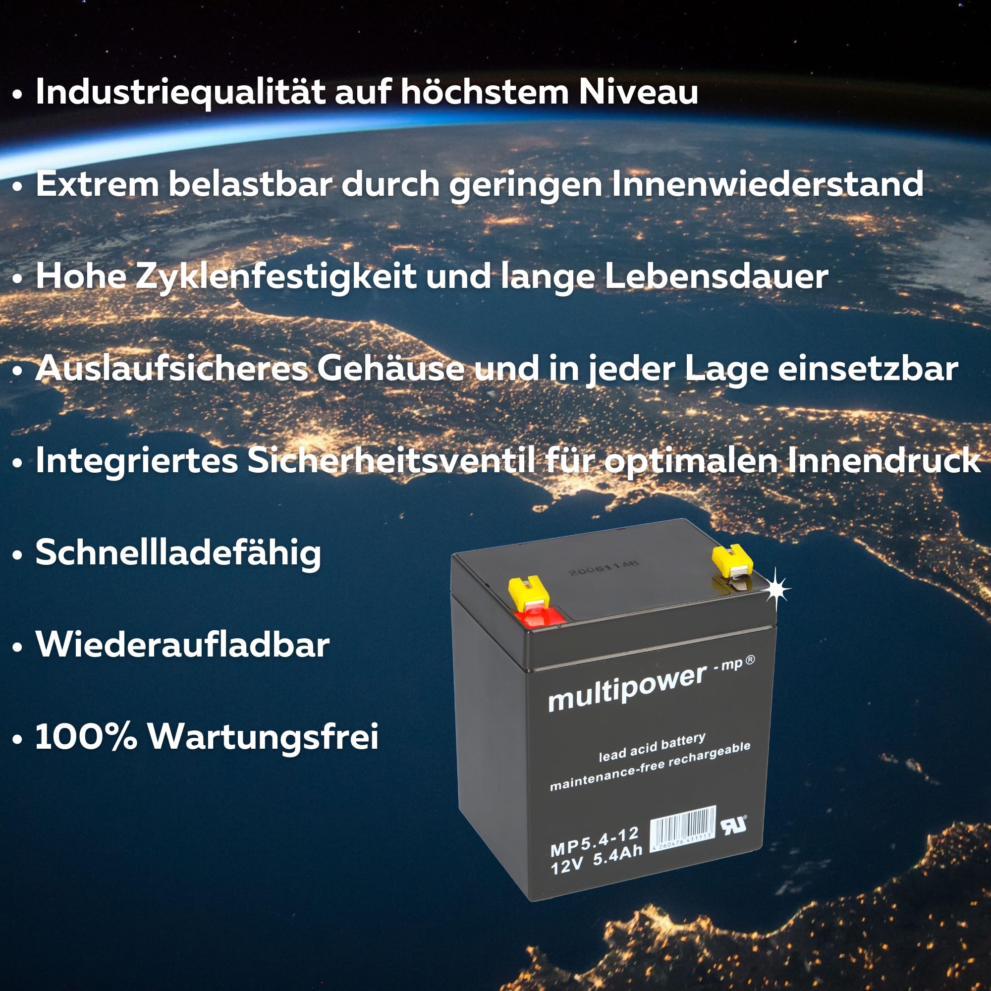 WSB Battery Multipower Batterie au plomb AGM 12 V 5,4 Ah avec WSB Battery Multipower Batterie au plomb AGM 12 V 5,4 Ah avec