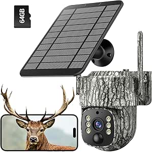 VOOPEAK 4G LTE Wildlife Camera Solar with SIM Card, Live Transmission Wildlife Camera with Mobile Phone Transfer App, 355° Pan 90° Tilt Mobile Phone Setting, Wildlife Camera with Night Vision Motion asin的图片