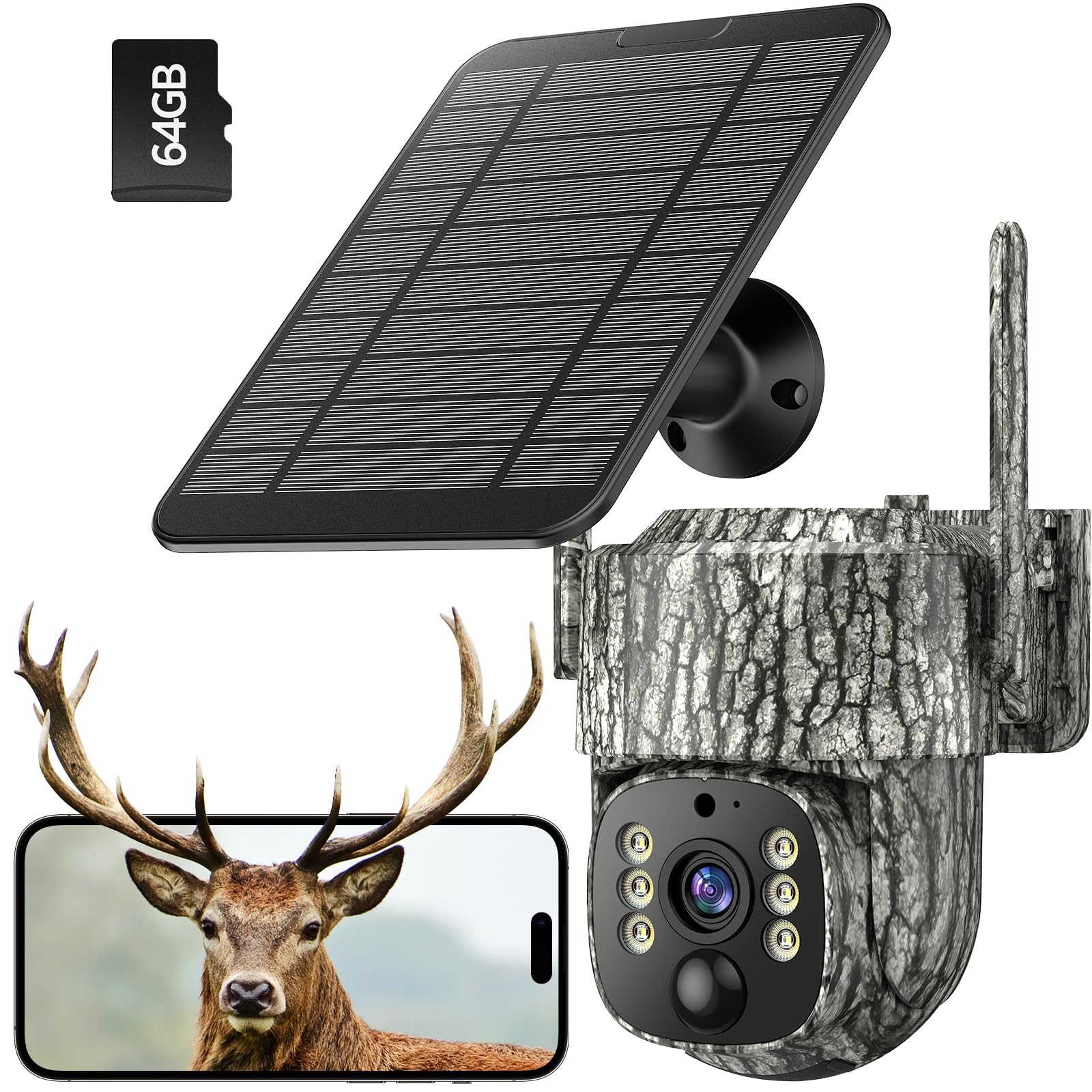 VOOPEAK Cellular Trail Camera with 2.5K Live Feed, Auto Tracking Solar Power Game Camera with Night Vision, Motion Activated, 360° View, SIM Card