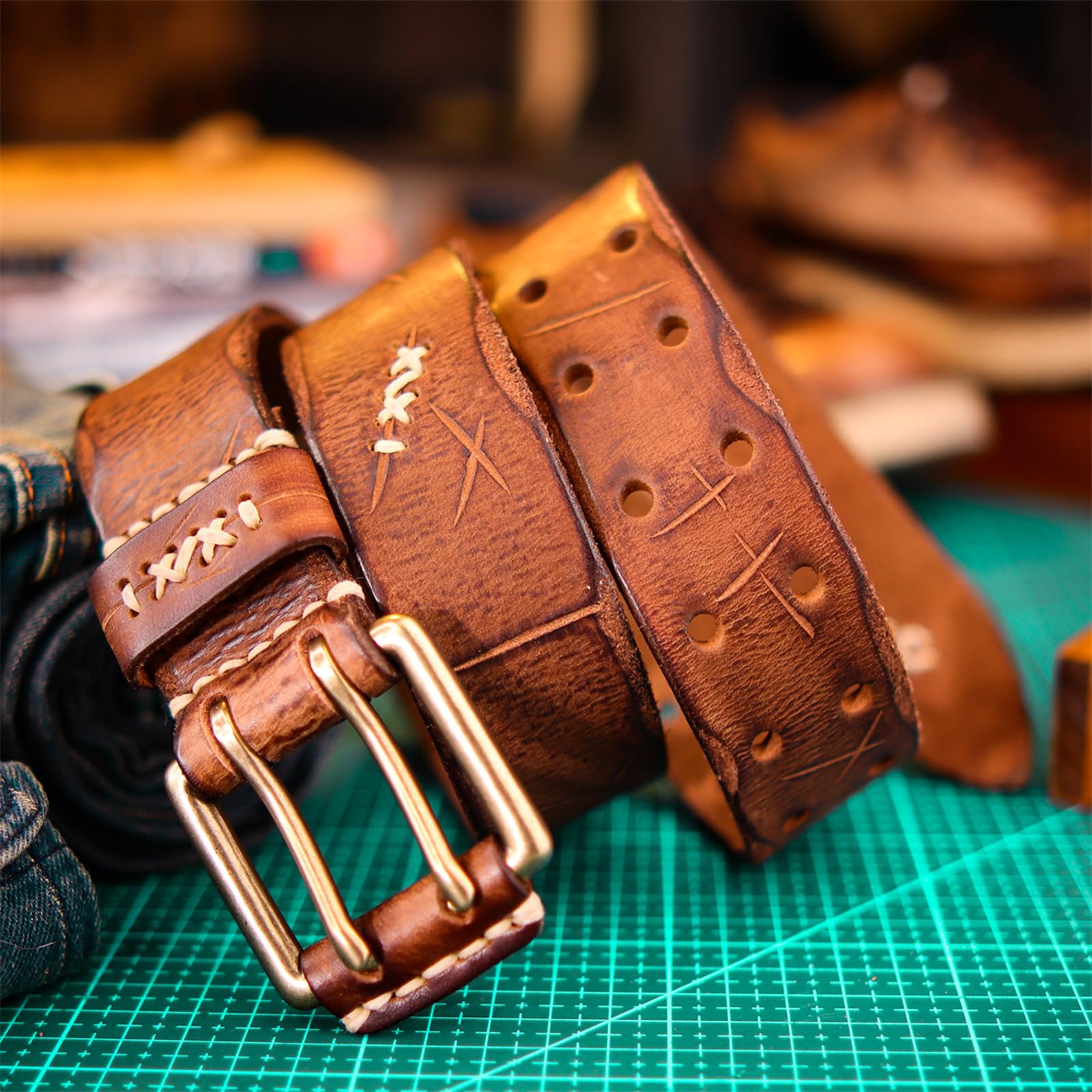 Ceinture Homme En Cuir Véritable | Boucle Double Ardillon | Style Décontracté Et Habillé | Marron, Noir | Largeur 3.8 Cm