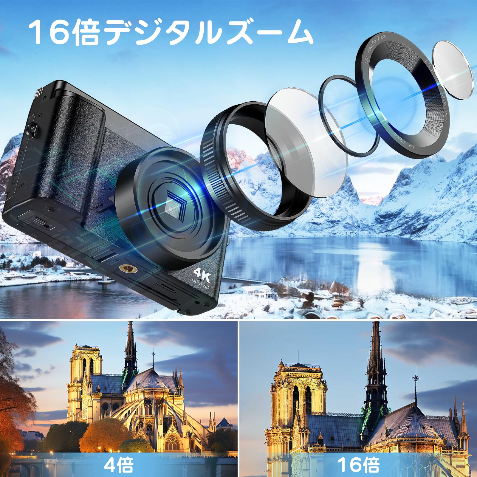 Amazon | デジタルカメラ 4800万画素 4K録画 自撮りカメラ 2.88インチ