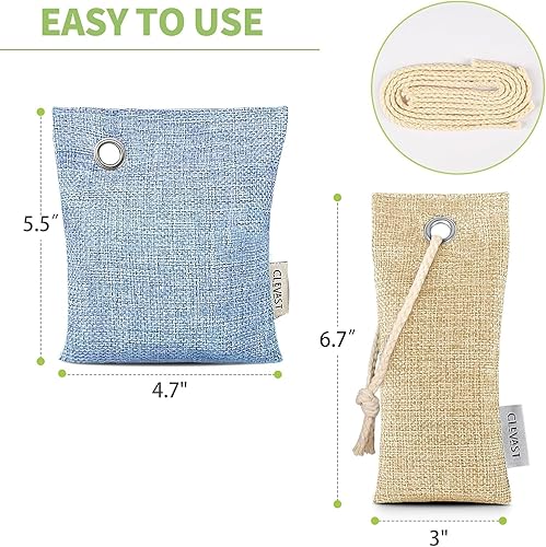 Vista 48 de CLEVAST - Bolsas purificadoras de aire de carbón de bambú (4 x 7.05 oz), eliminan olores y humedad, bolsas purificadoras de aire fresco natural