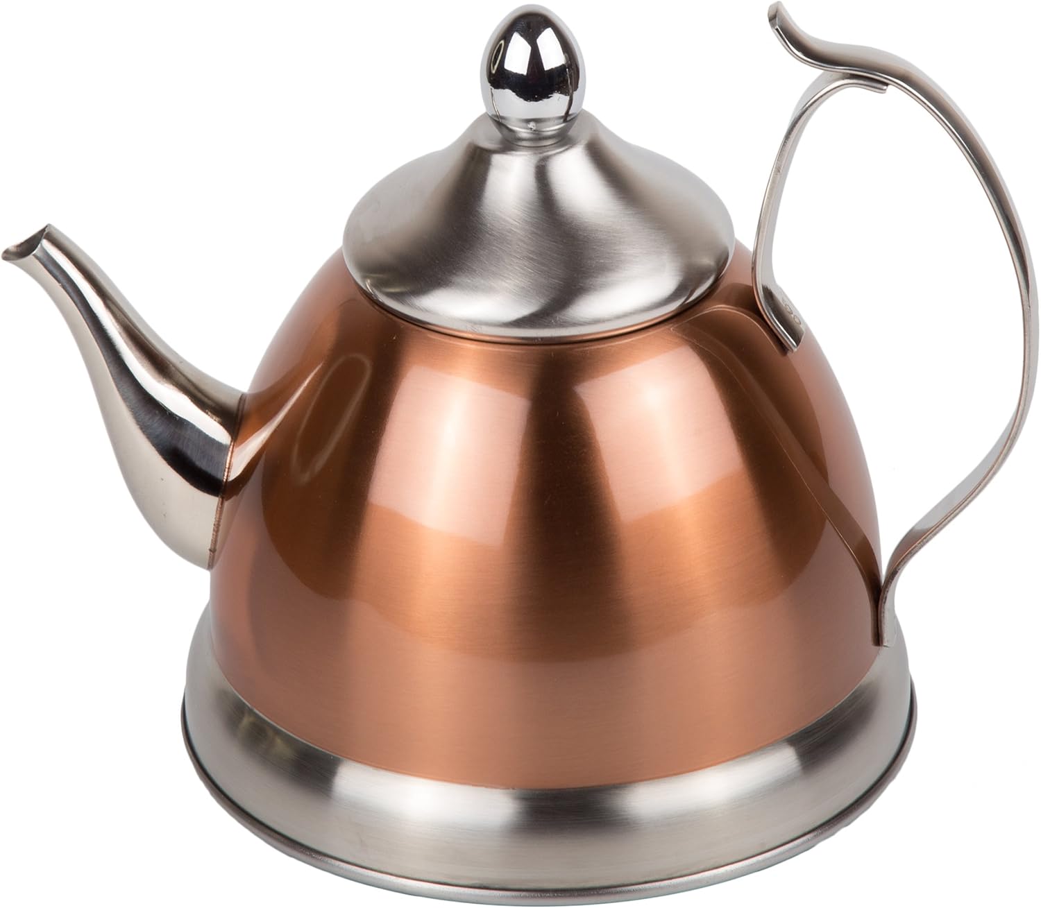 Creative Home 1.0 Quart Nobili-Tea Stainless Steel Tea Kettle with Removable Infuser Basket Aluminum Capsulated Bottom for Even Heat Distribution, Copper Finished