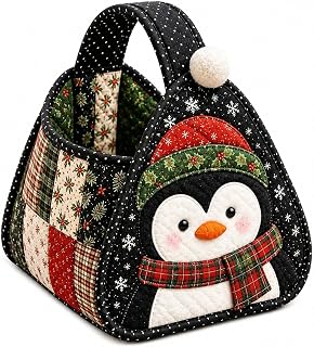 DIY Christmas Character Quilted Carry Basket Cute Christmas Characters Fabric Storage Basket Sewing Kit，Snowman，Penguin
