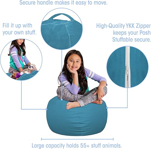 Miniatura 88 de Posh Stuffable - Sillón puff con almacenamiento para niños, contenedor de animales de peluche, organizador de juguetes de niños Lienzo Burbujas Azul