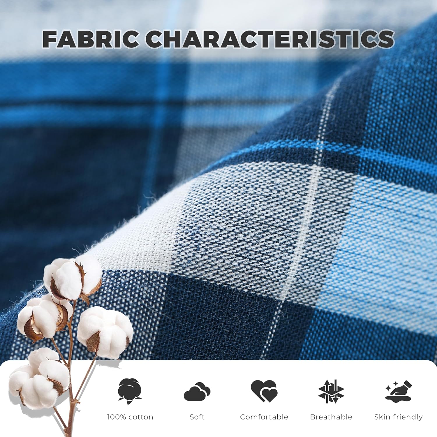 Vulcanodon Mens Cotton Pajama Set, Button Down Woven Pajama Set for Men Plaid Men's Sleepwear - Image 3