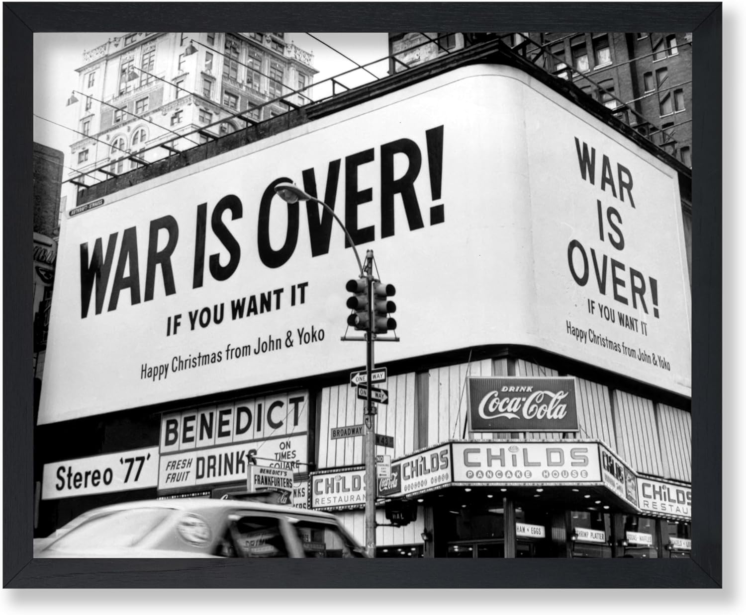 Poster Master New York Times Square Print - War is Over Poster - City Billboard Art - Black and White Photography Wall Design - Great Living Room or Bedroom Wall Décor - 11x14 Black Framed