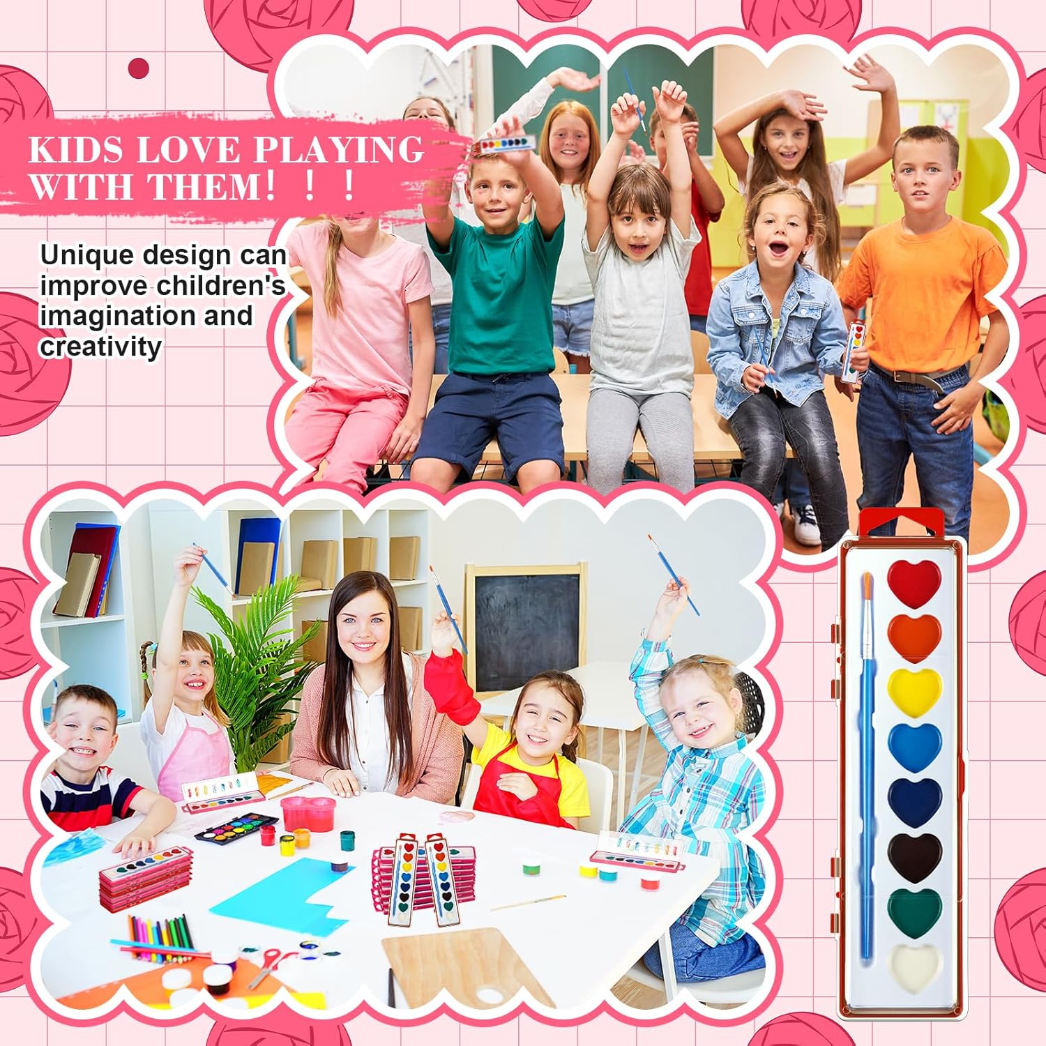 Yeaqee 36 Pack Watercolor Paint Set 8 Colors Washable Water Paint with Paintbrush Party Favors Art Watercolor for Adults Valentine's Day Party Gifts (Multicolor Box)