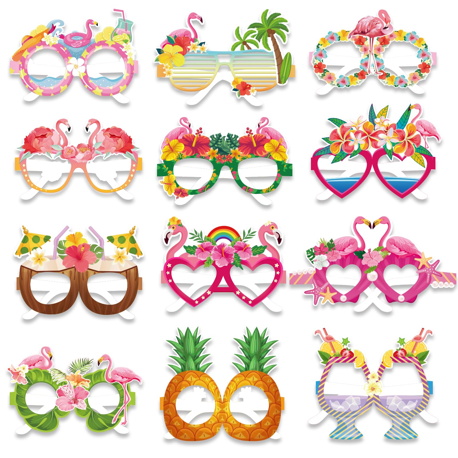 Qpout 24pcs Flamingo Party Decorations Eyeglasses,Fancy Aloha Party Tropical Paper Photo Props Glasses Frame for Summer Hawaiian Party Themed Favors Supplies