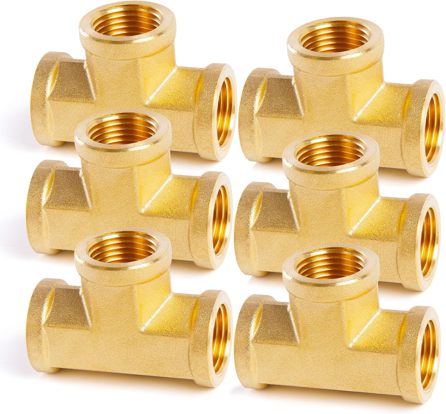 ChillWaves Brass Pipe Fitting, Tee 1/4" x 1/4" x 1/4" NPT Female Thread Adapter(6-PACK)