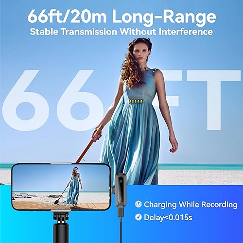 Miniatura 3 de XBT Paquete de 2 micrófonos de solapa inalámbricos para iPhone, iPad y Android, micrófono de solapa con clip con reducción de ruido, mini micrófono