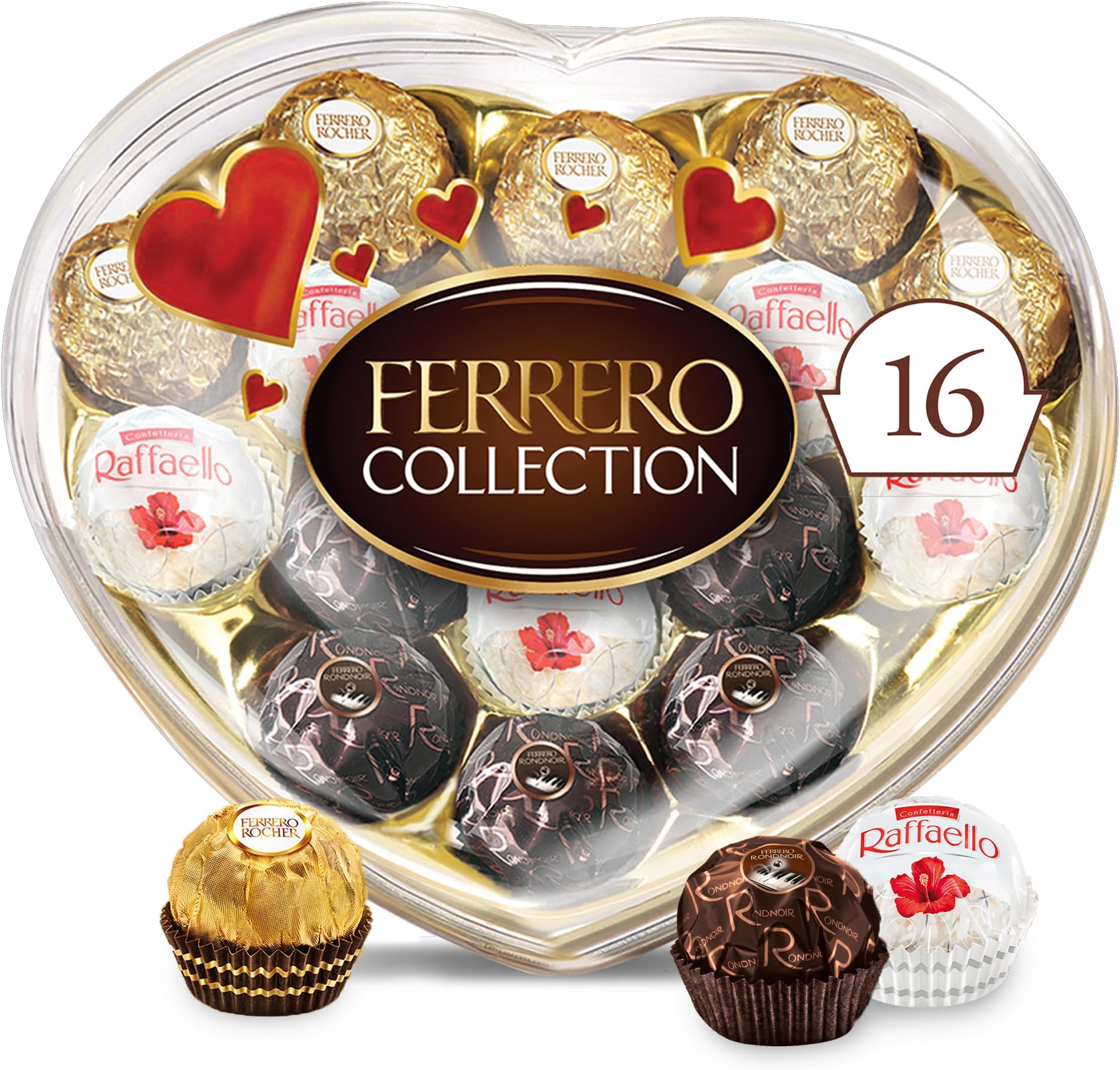 Ferrero Collection, 16 Count, Assorted Hazelnut, Chocolate and Coconut, Valentine's Chocolate Heart Gift Box, 6.2 oz
