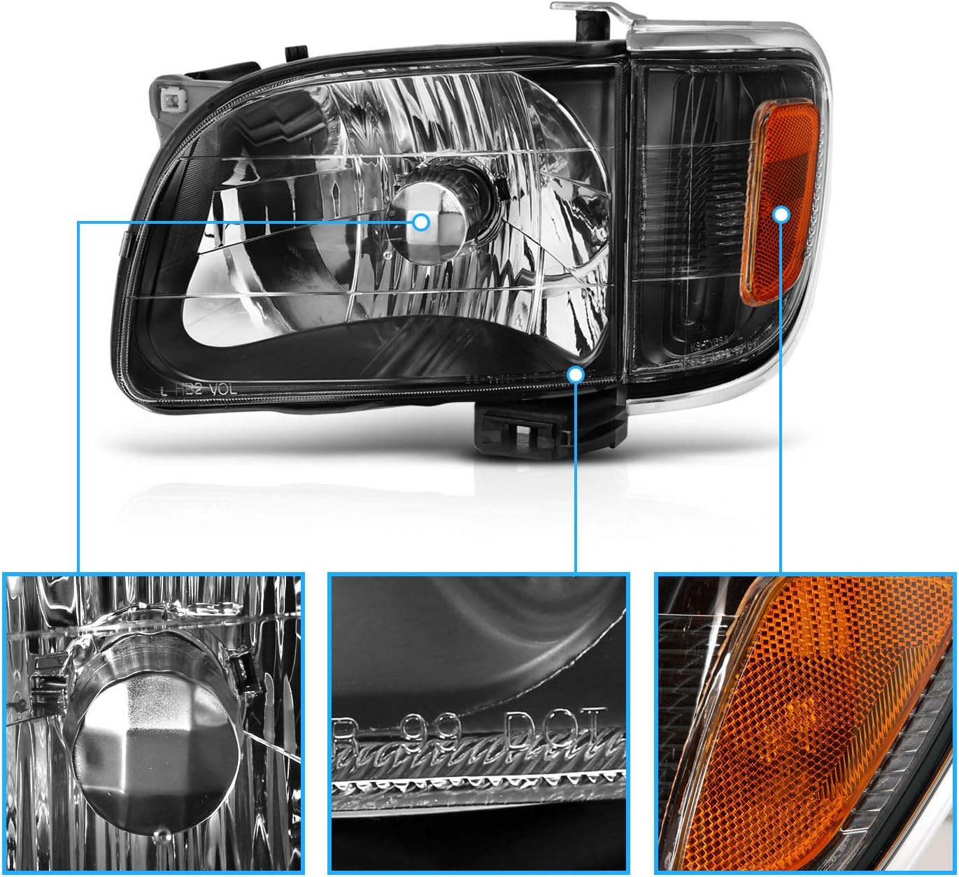 Buy AmeriLite Black Replacement Headlights Assembly Corner Lamp Set For ...