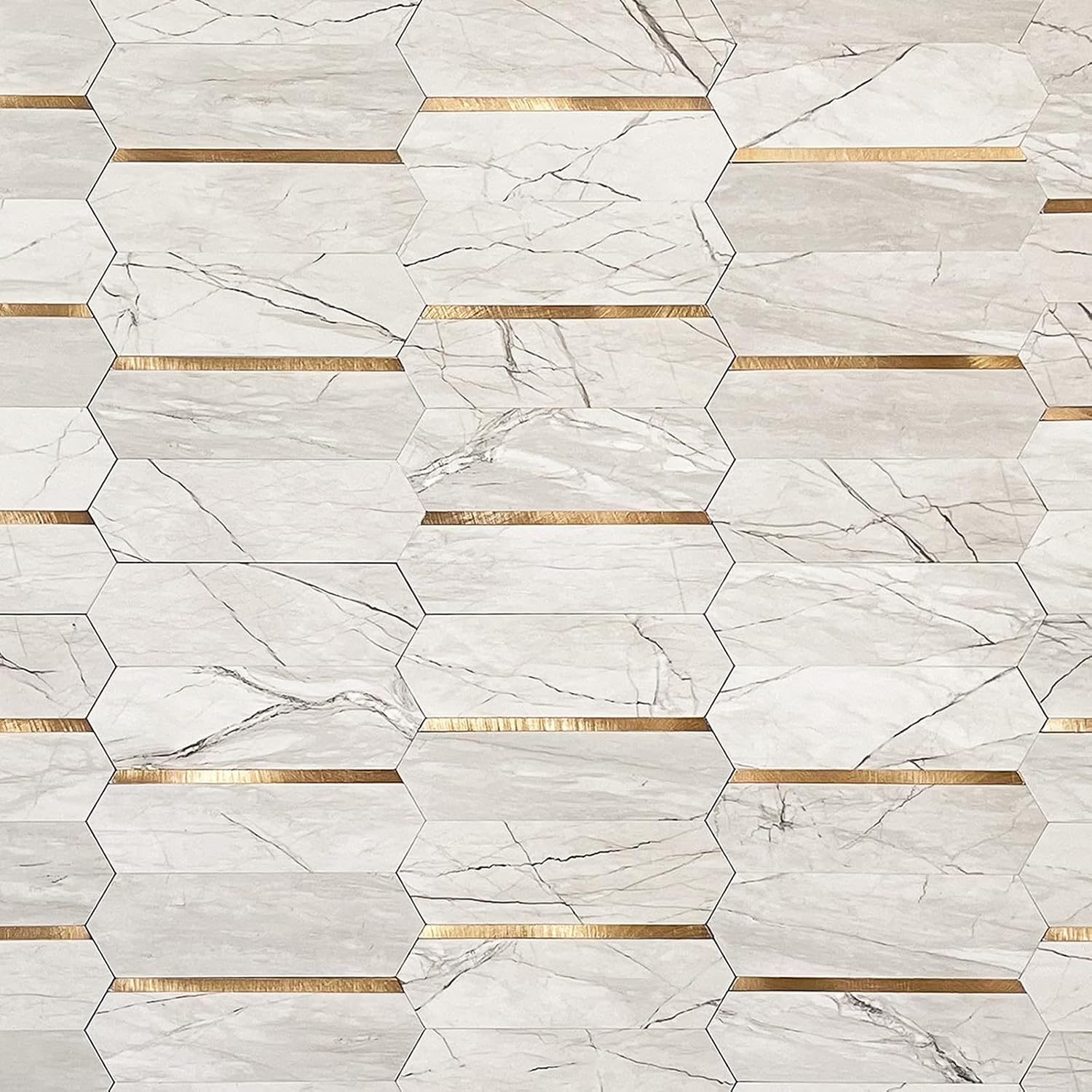 Peel and Stick Backsplash Tile for Kitchen and Bathroom - 10 Sheets Stick on Backsplash Long Hexagon Marble Look PVC Self Adhesive Mosaic Wall Tiles(Rust Grey)