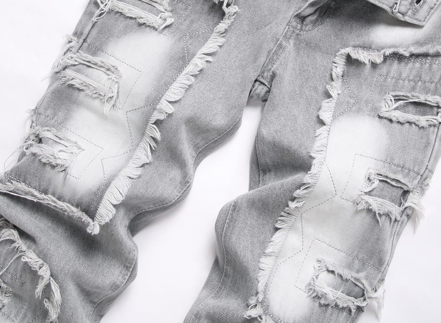 Boy's Stacked Jeans Skinny Fit Ripped Destroyed Distressed Fashion Comfy Denim Jeans Pants - Image 2