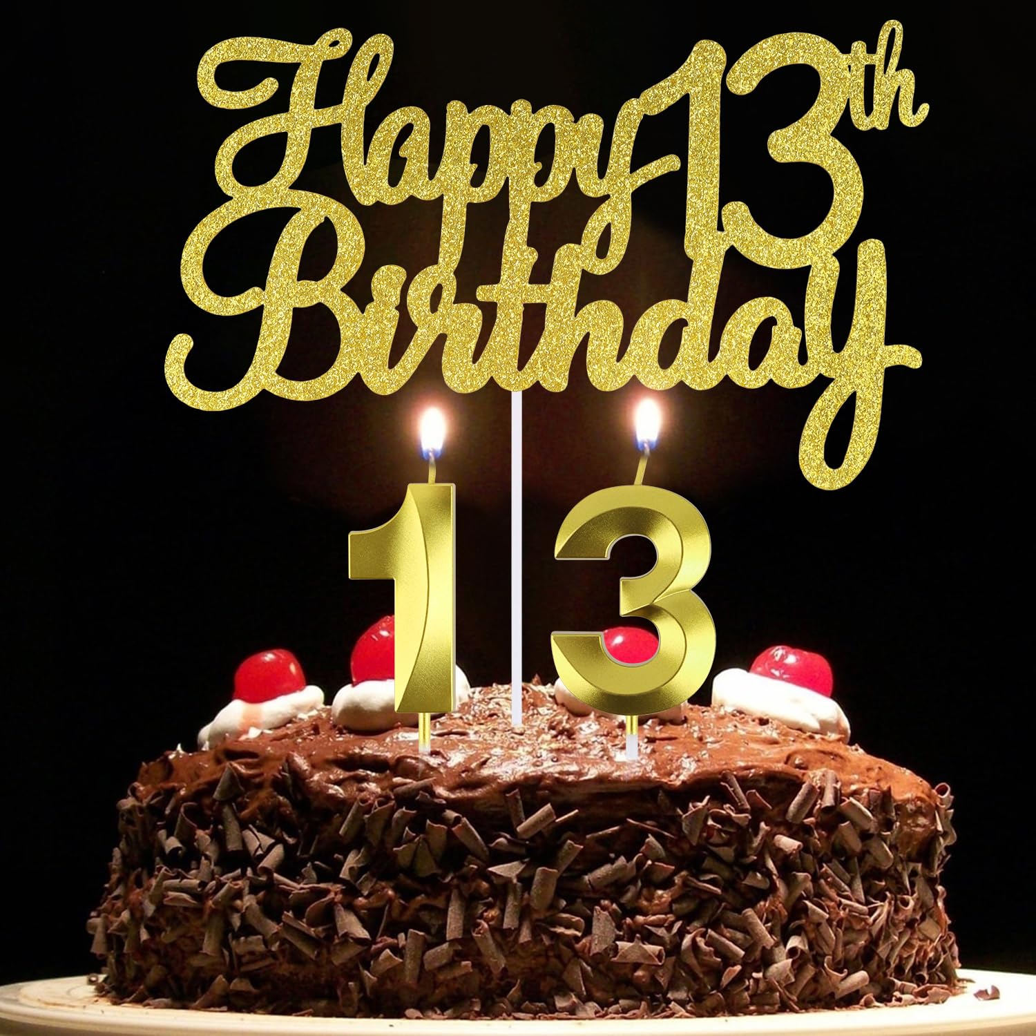 Happy 13th Birthday Cake Topper + 13th Birthday Candles, 13 Birthday Cake Decorations, 13 Cake Topper Number 13 Candles for 13 th Birthday Party Decoration (13)