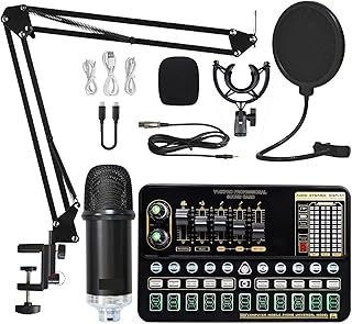 Sound Card Kit Condenser Microphone Bundle Sound Card Kit With Adjustable Mic Suspension Scissor Arm Professional Studio Wireless Karaoke MIC Studio Setup For Recording Music ( Color : Black BM900 Sui