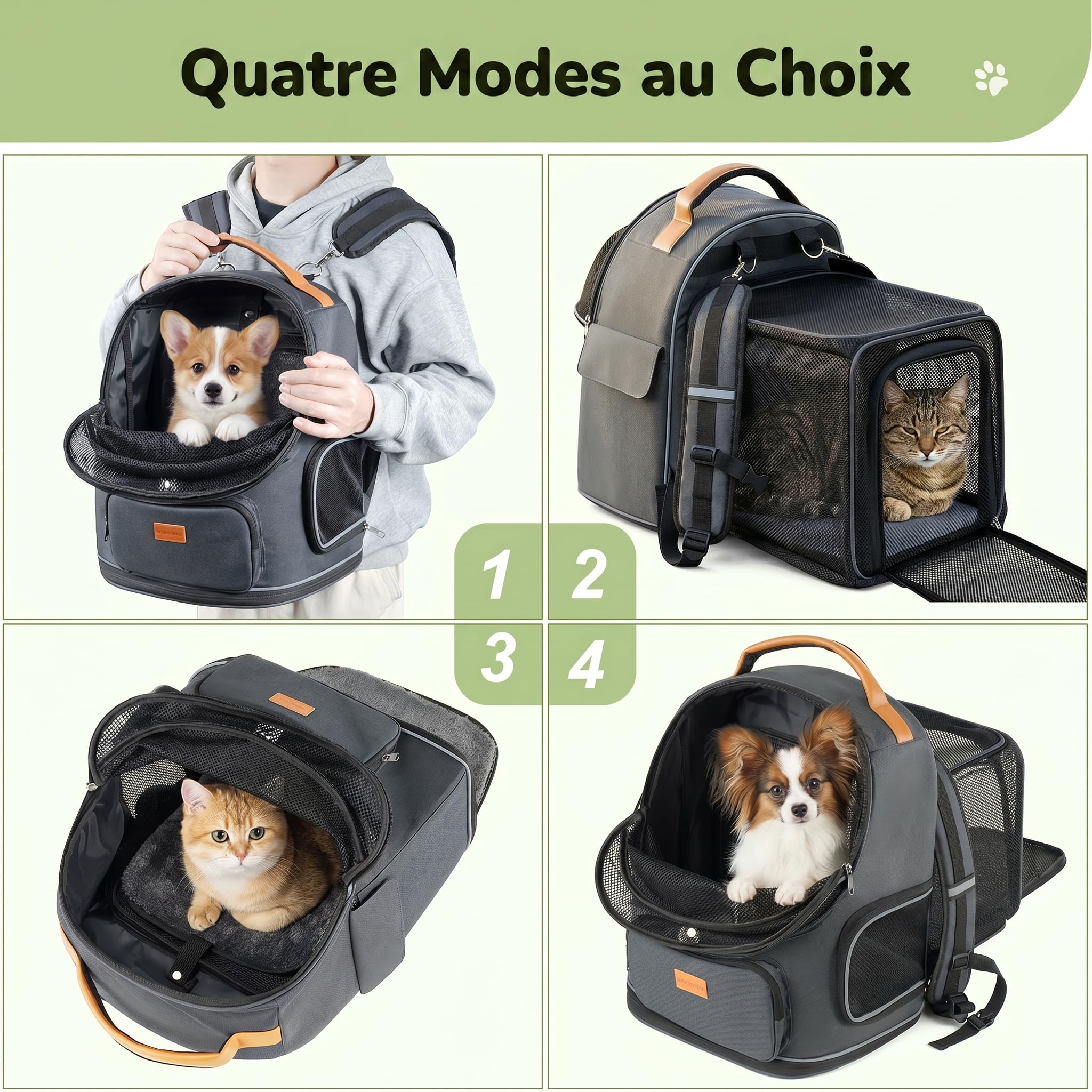 Morpilot Sac Transport 102% Extensible pour Chien avec Peluche Amovible Et Laisse De Sécurité Intérieure Sac à Dos Pliable pour Chat pour Train/Voiture/Voyage