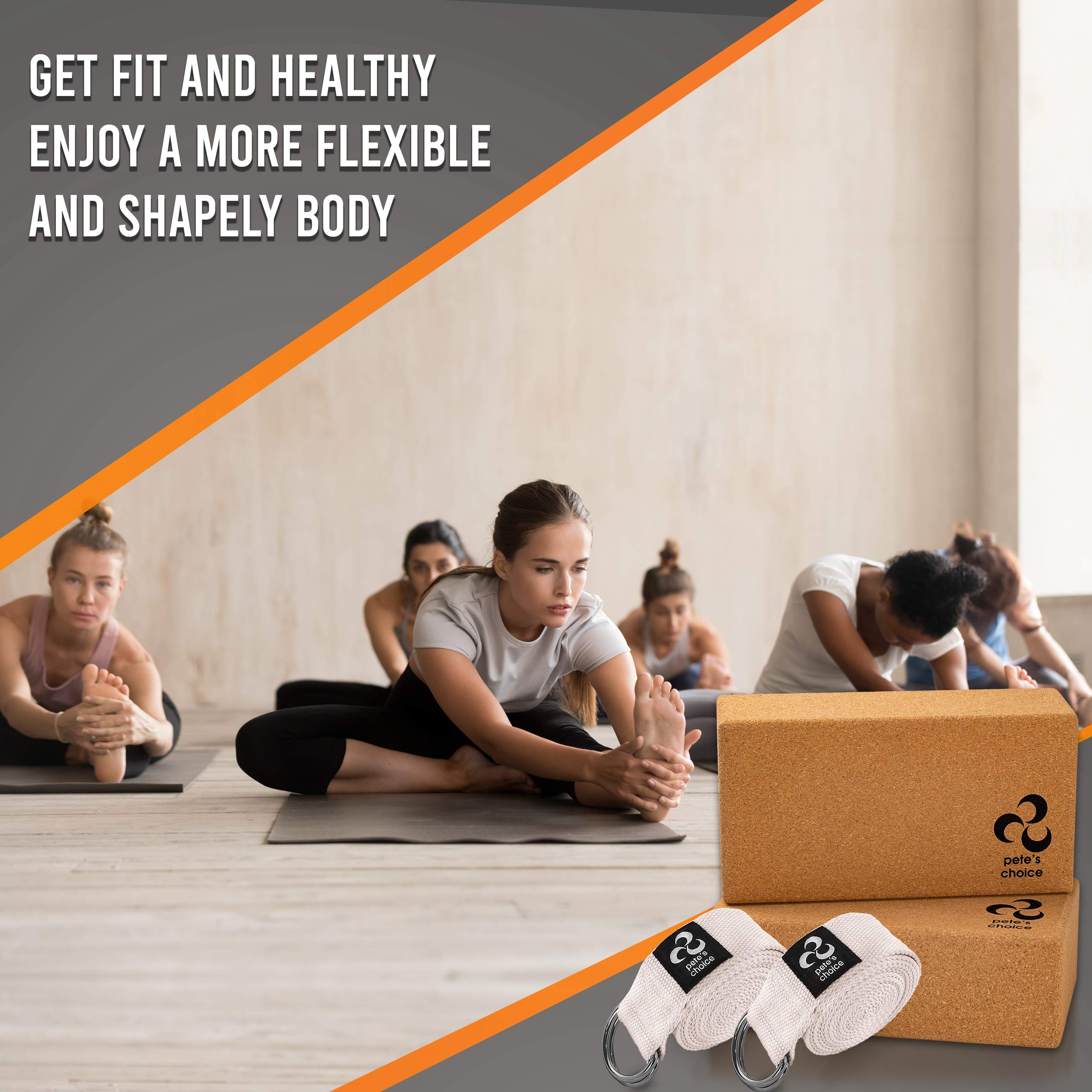 2 Blocchi da Yoga in Sughero & 2 Cinghie – Mattoncini Yoga Naturale per Pilates. Eco Friendly, Stabili e Solidi. 2 set Blocchi in Sughero & 2 Cinghie I Esercizi a casa