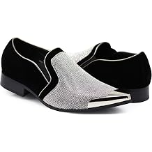 Enzo Romeo Crisiano Men Rhinestone Chrome Toe Suede Pointy Dress Loafer Slip On Shoes