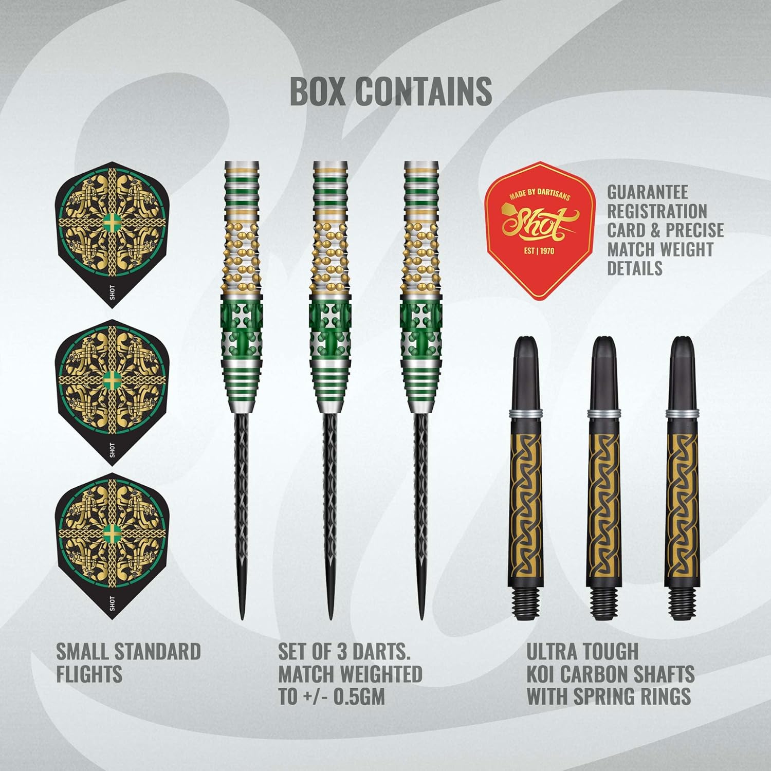 Shot! Darts Steel Tip, Celt Cernunnos (22g/23g/24g), 90% Tungsten Barrel, Front Weighted, Handcrafted Professional Dart Set & Flights Made in New Zealand, Metal Tip for Bristle Dartboard
