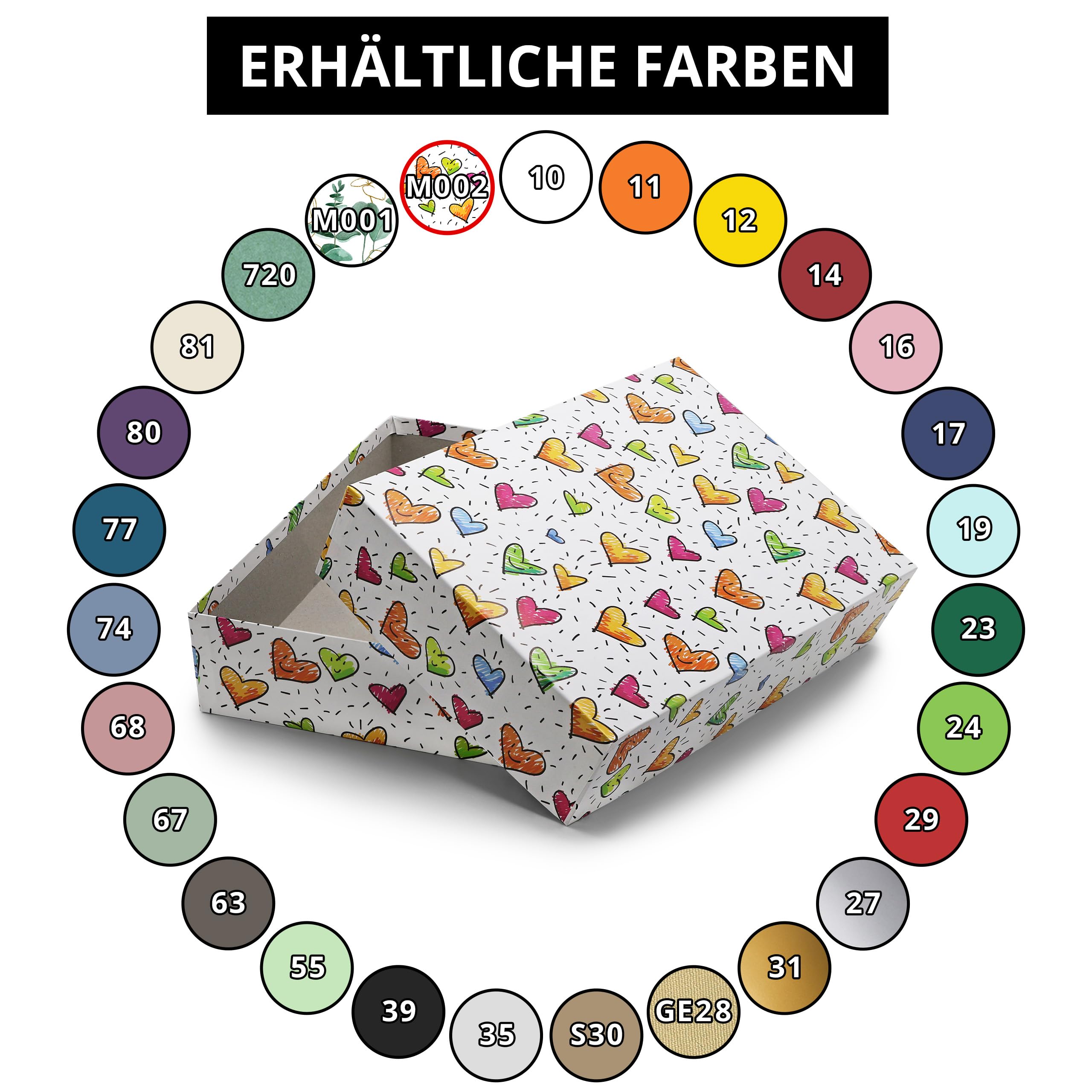 NEUSER PAPIER Geschenkbox mit Deckel DIN A4 – Aufbewahrungsbox Karton Bunte Herzen – Geschenkkarton Schachtel stapelbar 302 x 213 x 70 mm, 2 Stück : 