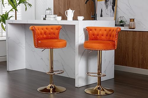 Miniatura 2 de Kakotito Taburetes de bar ajustables con cabeza de clavo dorada y pata dorada, taburetes de bar giratorios de altura de mostrador con reposapiés
