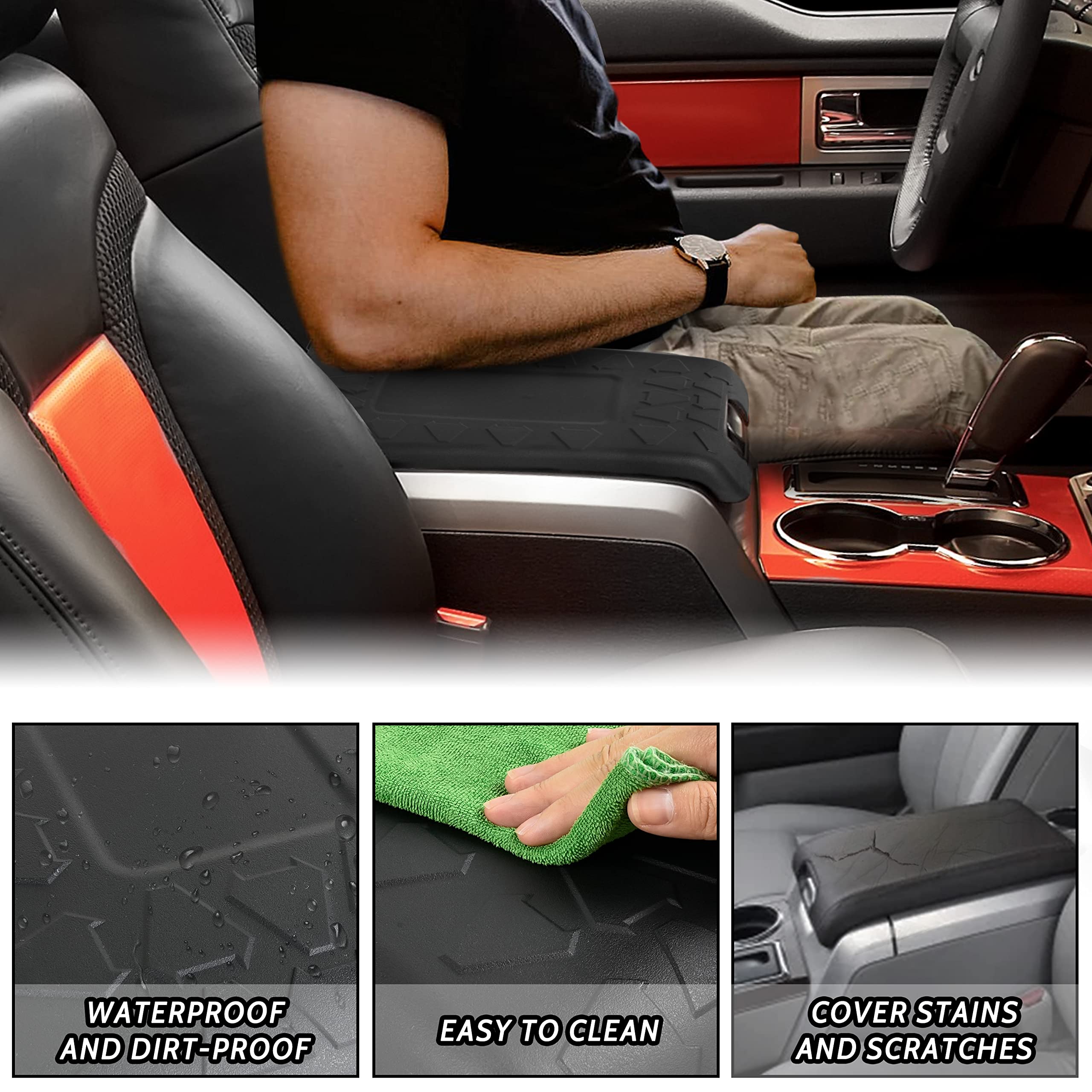 Center Console Arm Rest Lid Cover For 2009-2014 Ford F-150 – Black Replacement Lid – Fits 9L3Z-1506024-CC