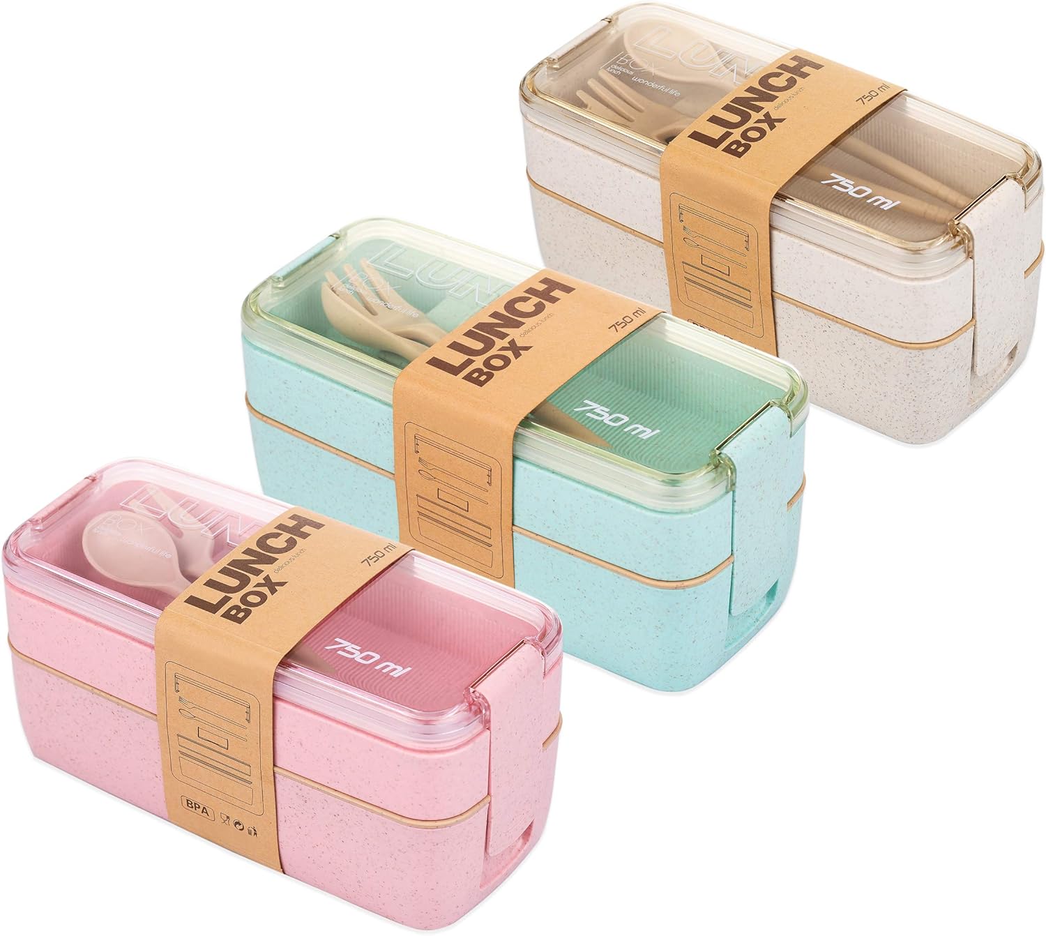 The All-in-one Lunch Bento Box -Two Stackable Meal Prep Kids Bento Box- Dishwasher Safe,Utensils,Dividers-Food Storage Containers: Home & Kitchen