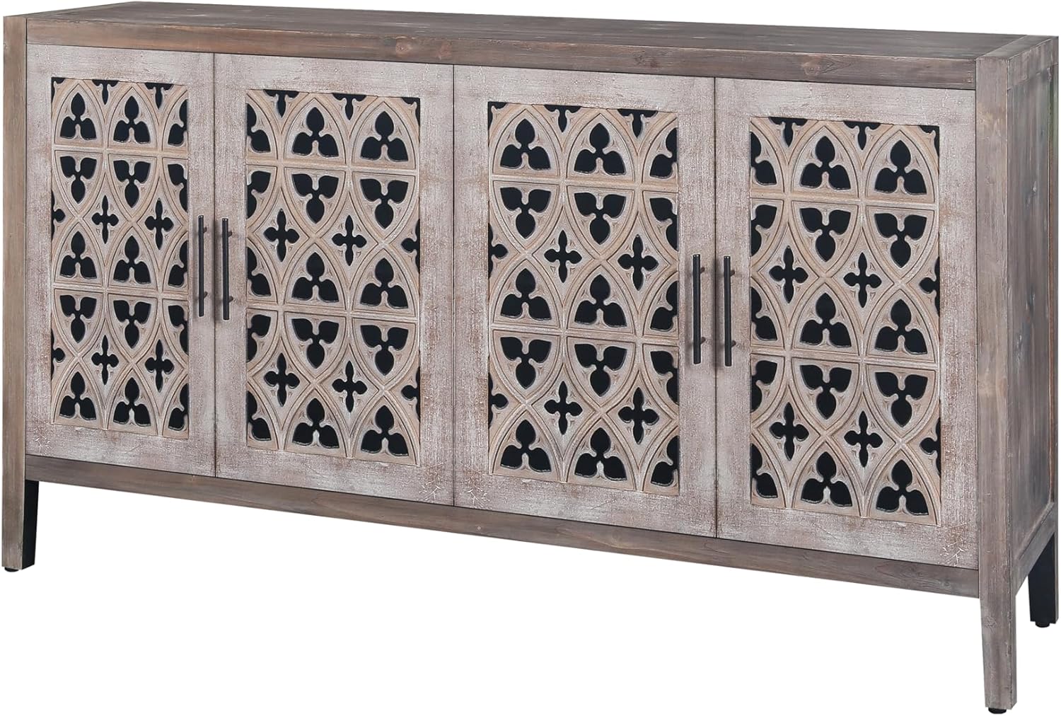 LUMISOL Sideboard Buffet Cabinet, Wooden Storage Cabinet with 4 Doors and Metal Handle, Farmhouse TV Stand Console Table for Living Room, Dining Room, Entryway, Antique Brown