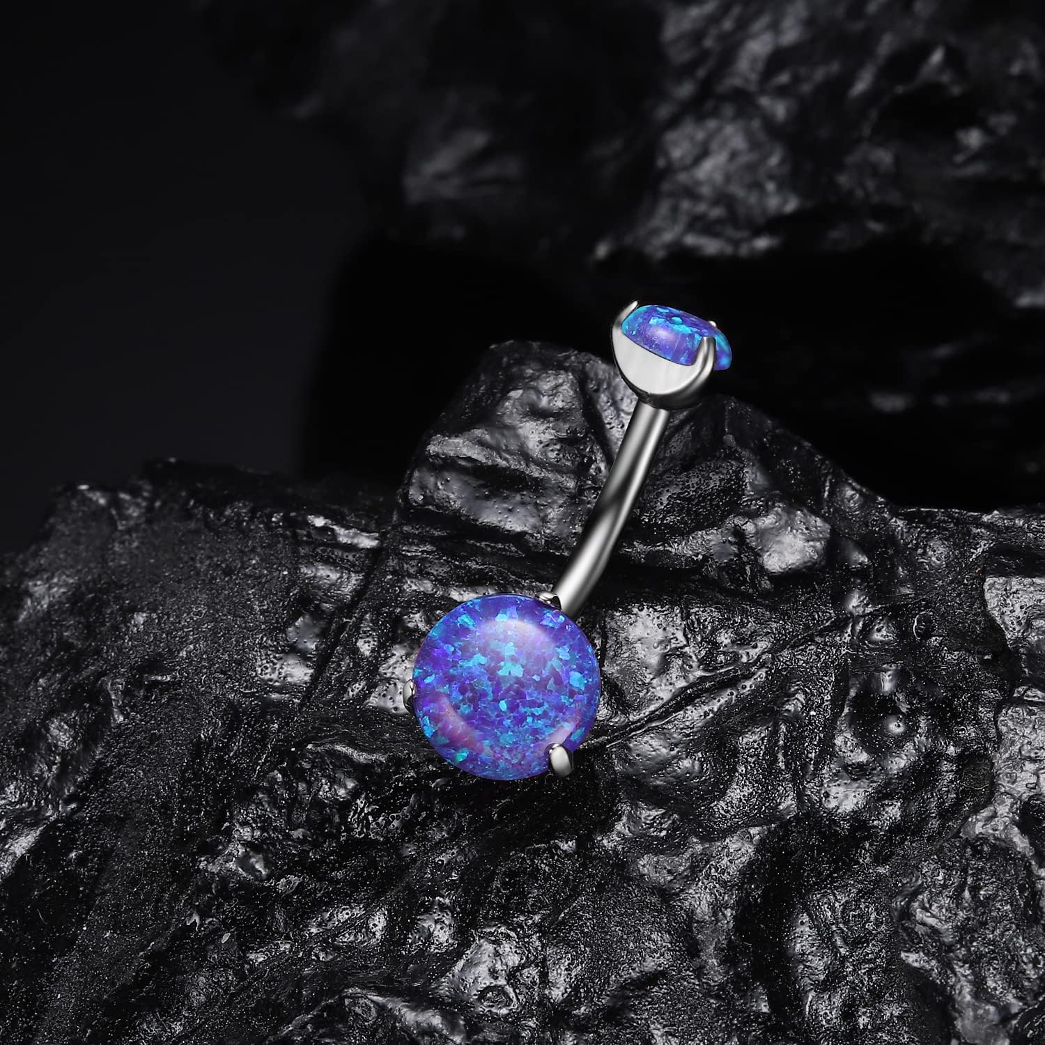 VOJO G23 Titanium Belly Button Rings Cubic Zircon Opal Hypoallergenic Threaded 14G Diamond Navel Body Piercing Jewelry Birthstone for Women - Image 5