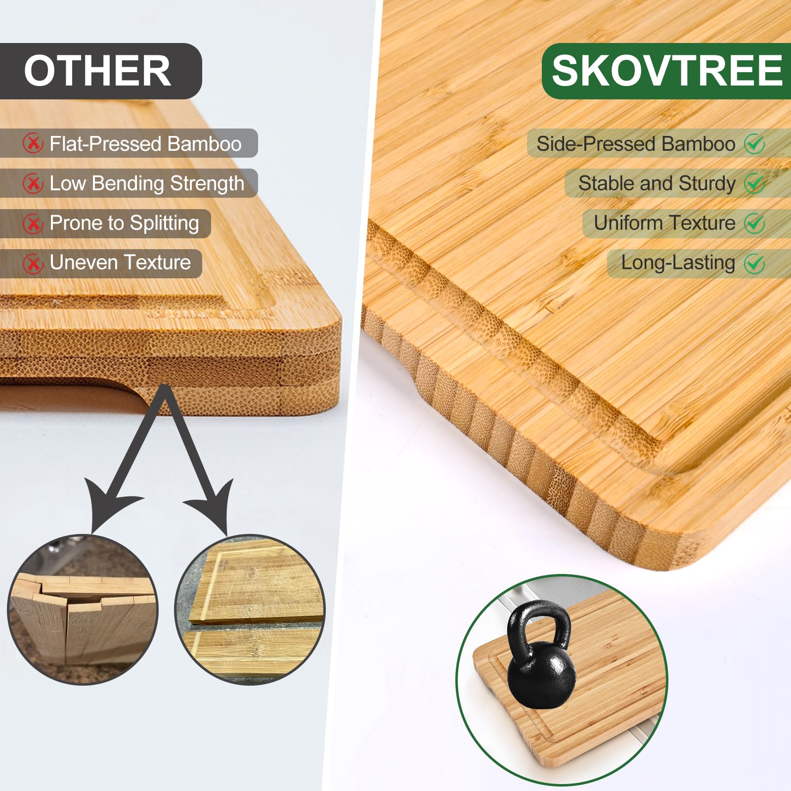 Tablas de cortar de madera para cocina, tabla de cortar de bambú de 15 × 10 pulgadas para carne, tablas de charcutería, tablas de cortar para cocina