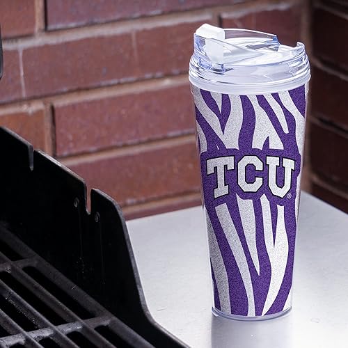 Miniatura 230 de Rico Industries NCAA - Vaso de acrílico con purpurina de 24 onzas con tapa con bisagras, vaso de doble pared con licencia oficial y popote Brillo