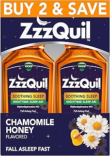 ZzzQuil Liquid Sleep Aid, Soothing Sleep, Diphenhydramine 50mg HCl, Chamomile Honey Flavored, Nighttime Sleep Aid Liquid, Sleep Aids for Adults, 2 Pack, 24 FL OZ