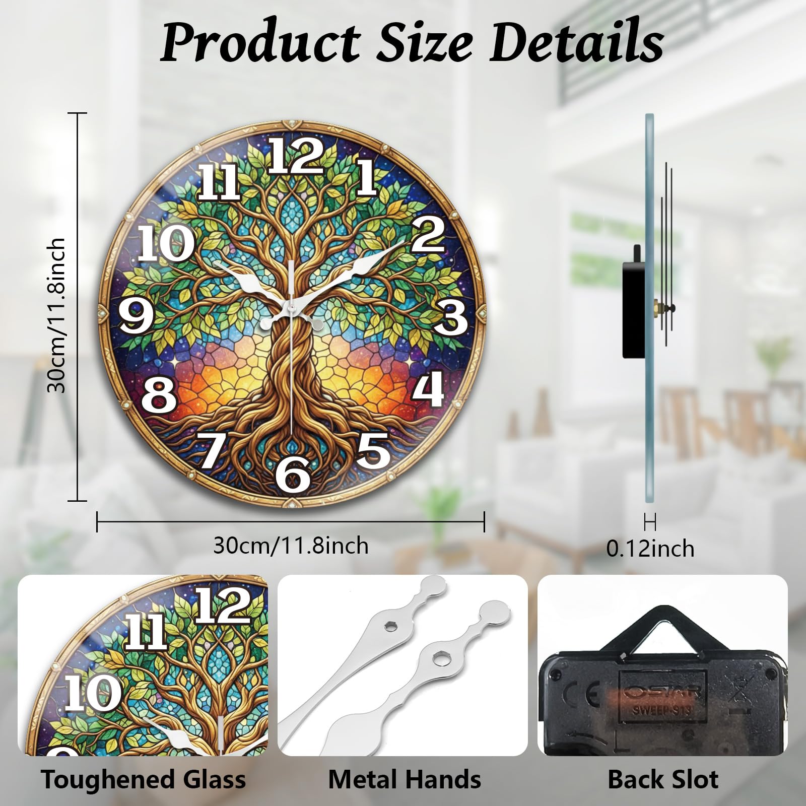 peacoblue Reloj de pared con forma de árbol, funciona con pilas, reloj