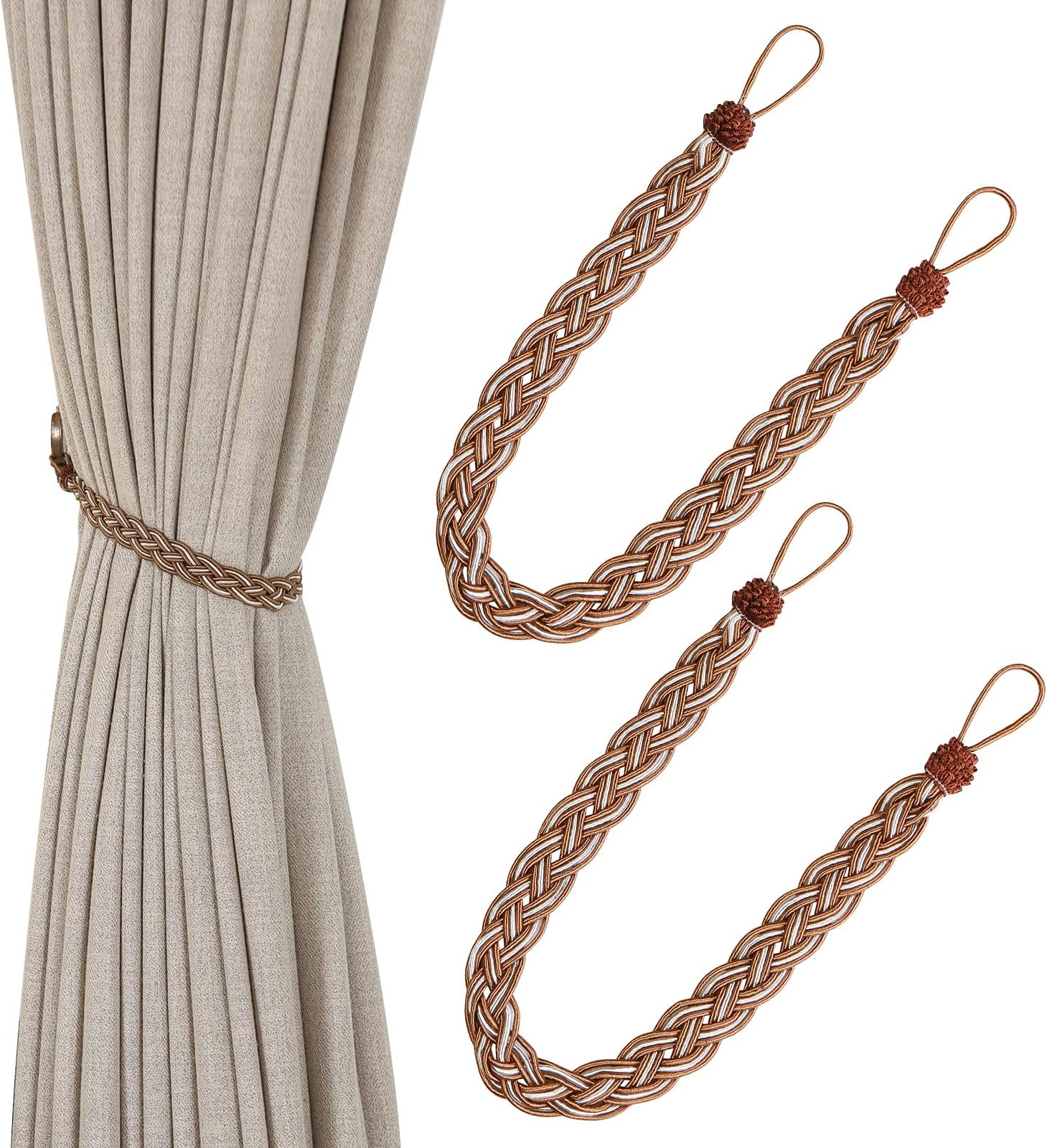 VEGCOO 6 Pieces Hand Knitting Curtains Tied Rope Simple Type Curtain