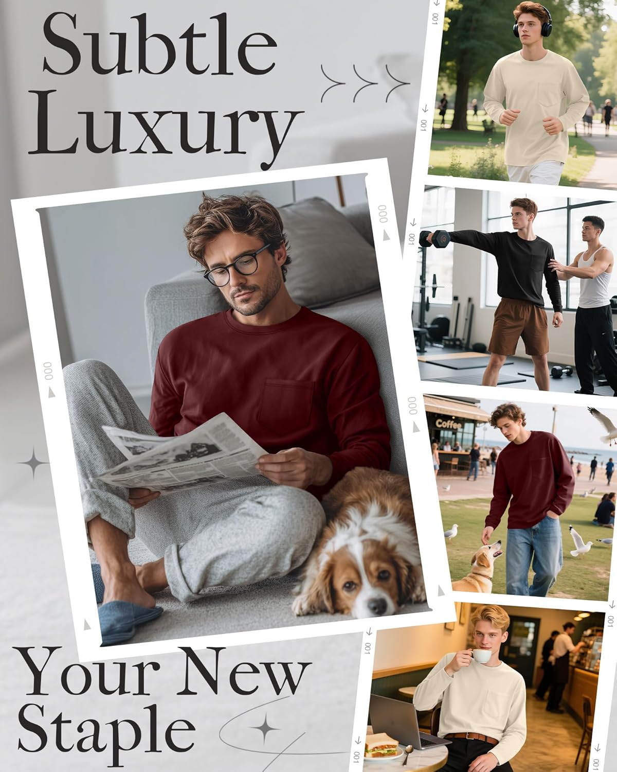 Huukeay 3 Pack Men’s Big and Tall Shirts, Long Sleeve Crew Neck Pocket Tops Casual Loose Fit T-Shirts Lightweight Basic Tee - Image 3