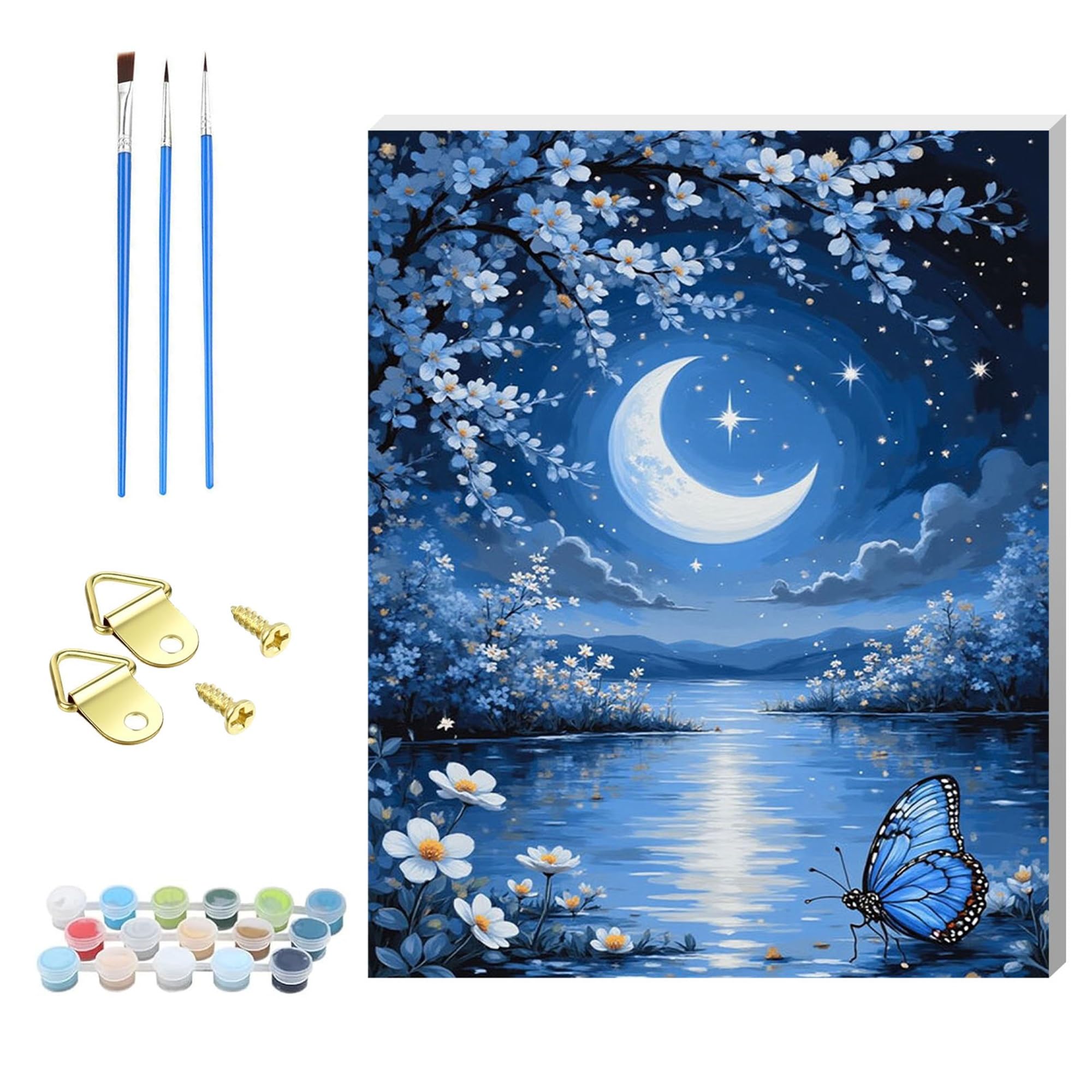 Nanjdian Night Wooden Framed Paint By Number For Adult,Diy Painting Kits For Adults,Color By Numbers,Small Paint By Number Canvas Crafts Watercolor For Beginners Hoom Decor (Night)